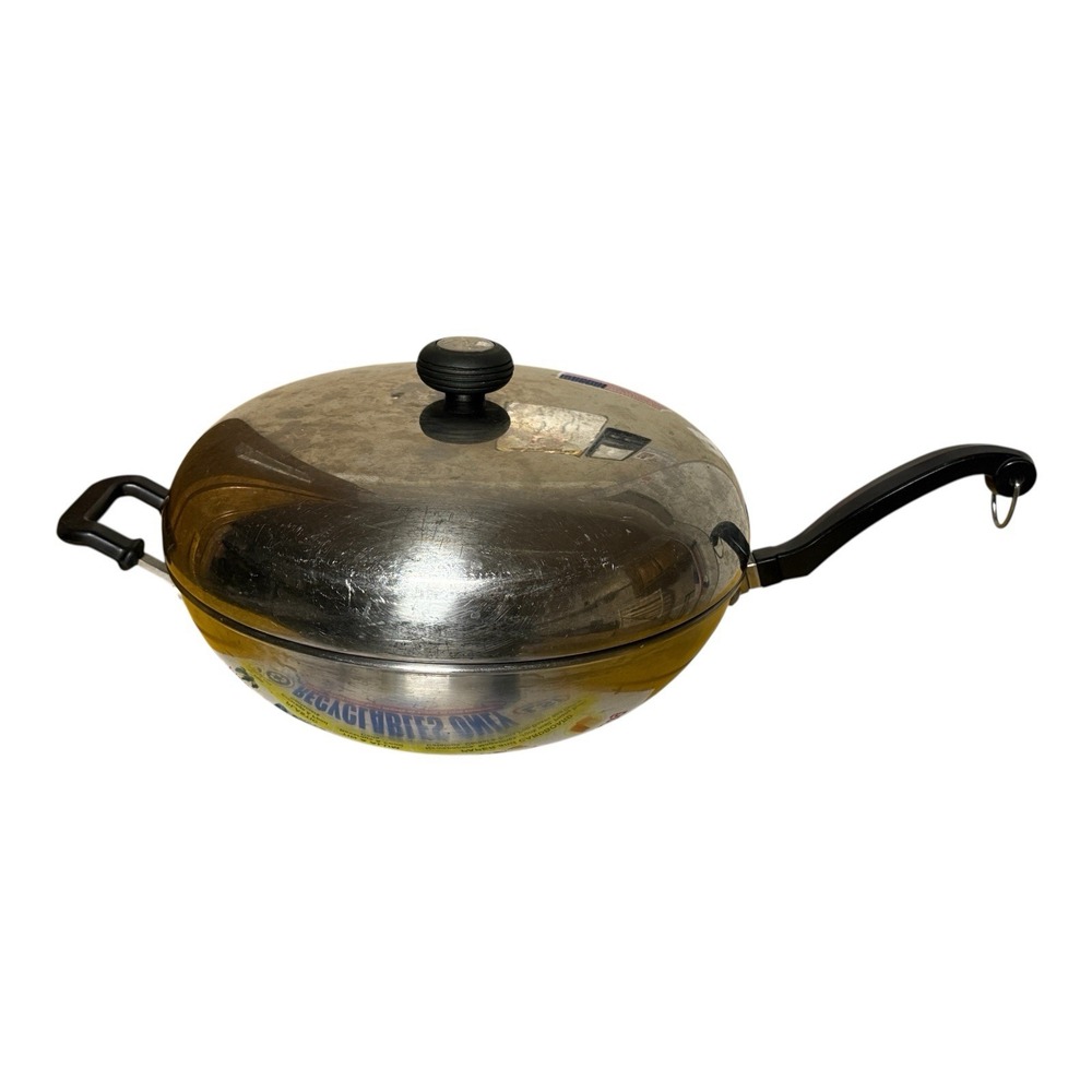 Vintage‎ Farberware 10" Stainless Steel Aluminum Bottom Skillet/Frying Pan & Lid